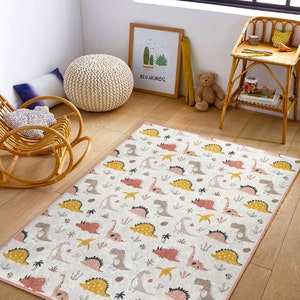 Cute Dinosaurs Nursery Mat|Washable Animals Pattern Rug|Little Hedgehog Play Mat|Rectangle Soft Playroom Rug|Best Anti-Slip Kids Rugs