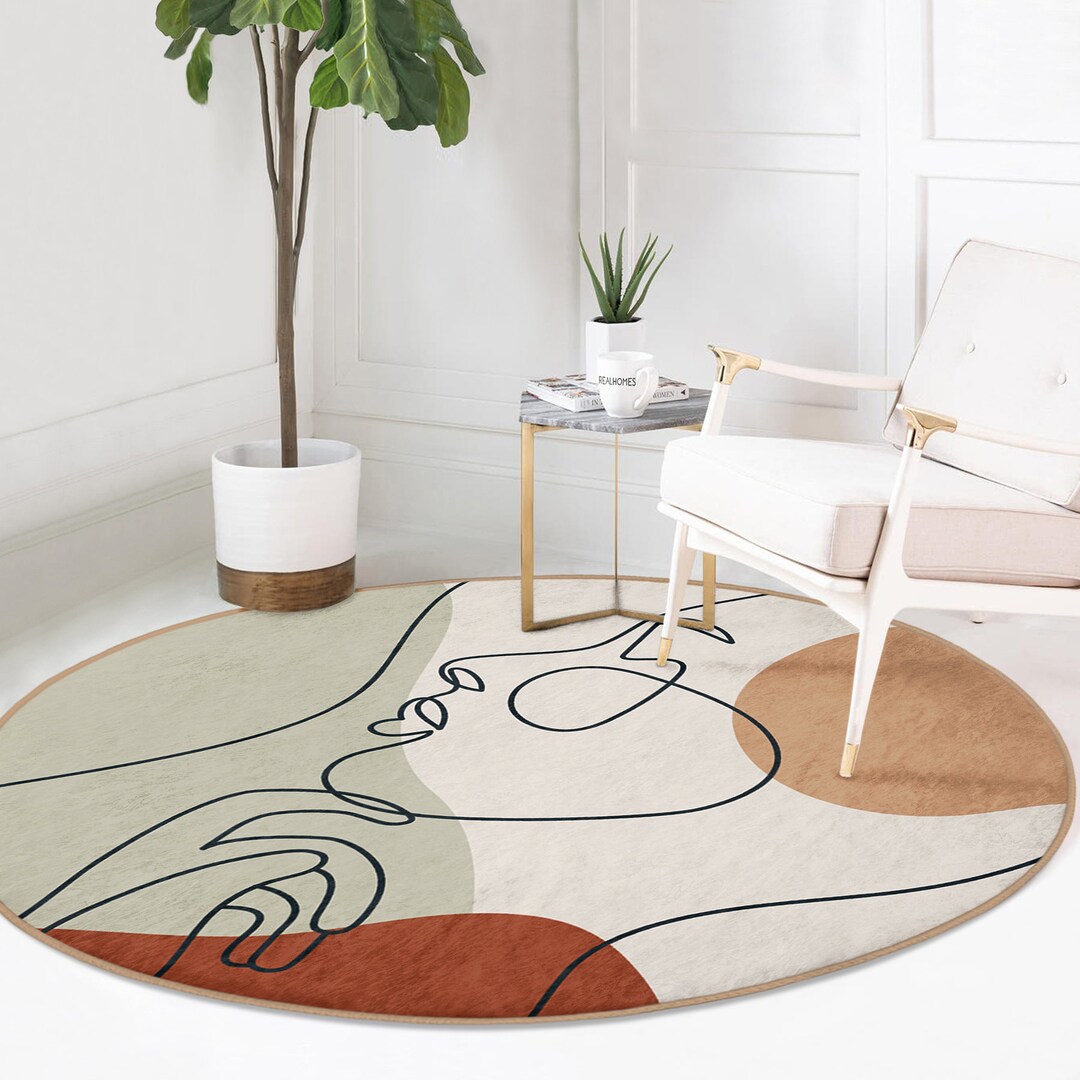 Simplistic Face Rug One Line Woman Face Drawing Washable Living Room Rug|easy Clean Face ...