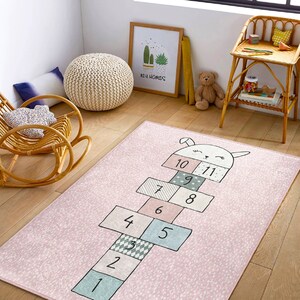 Tapis De Jeu Marelle Bleue Pour Enfants - 60x90cm, Antidérapant, Lavable, Pour Chambre Ou Salle De Jeux