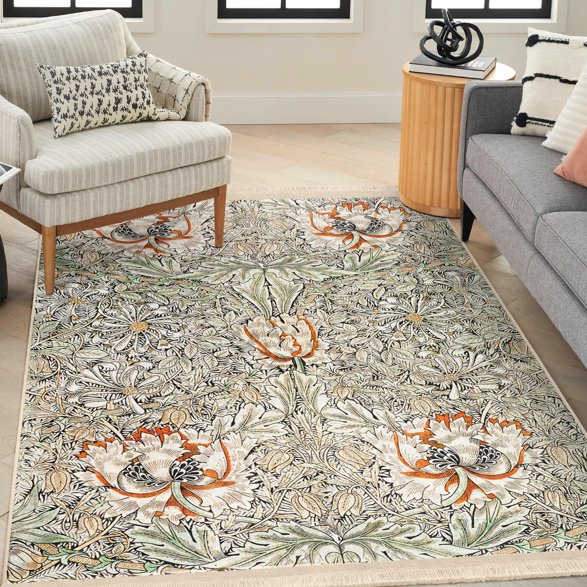 CIHCOHOME Machine wasbaar tapijt William Morris bloemen groen design
