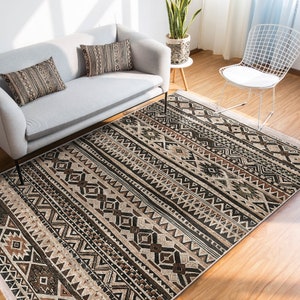 Beige And Brown Aztec Print Rug|Traditional African Rug|Afghan Rug|Washable Authentic Doorway Rug|Southwestern Rug|Ethnic Living Room Rug