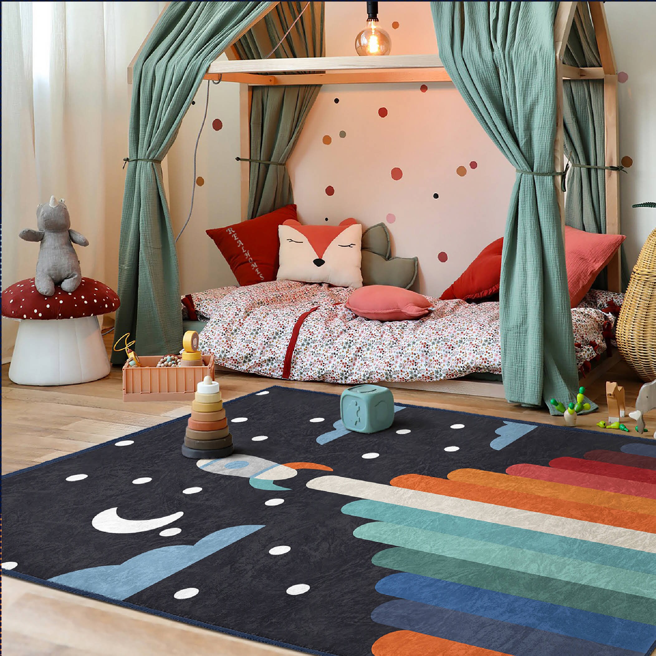 Hand Tufted Cotton Rug Space Rocket Ship Kids Rug - 30x20 Inch Hand ...