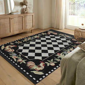 Rooster Rug|anti-slip Checkered Ruglfarmhouse Carpet|housewarming Gift ...