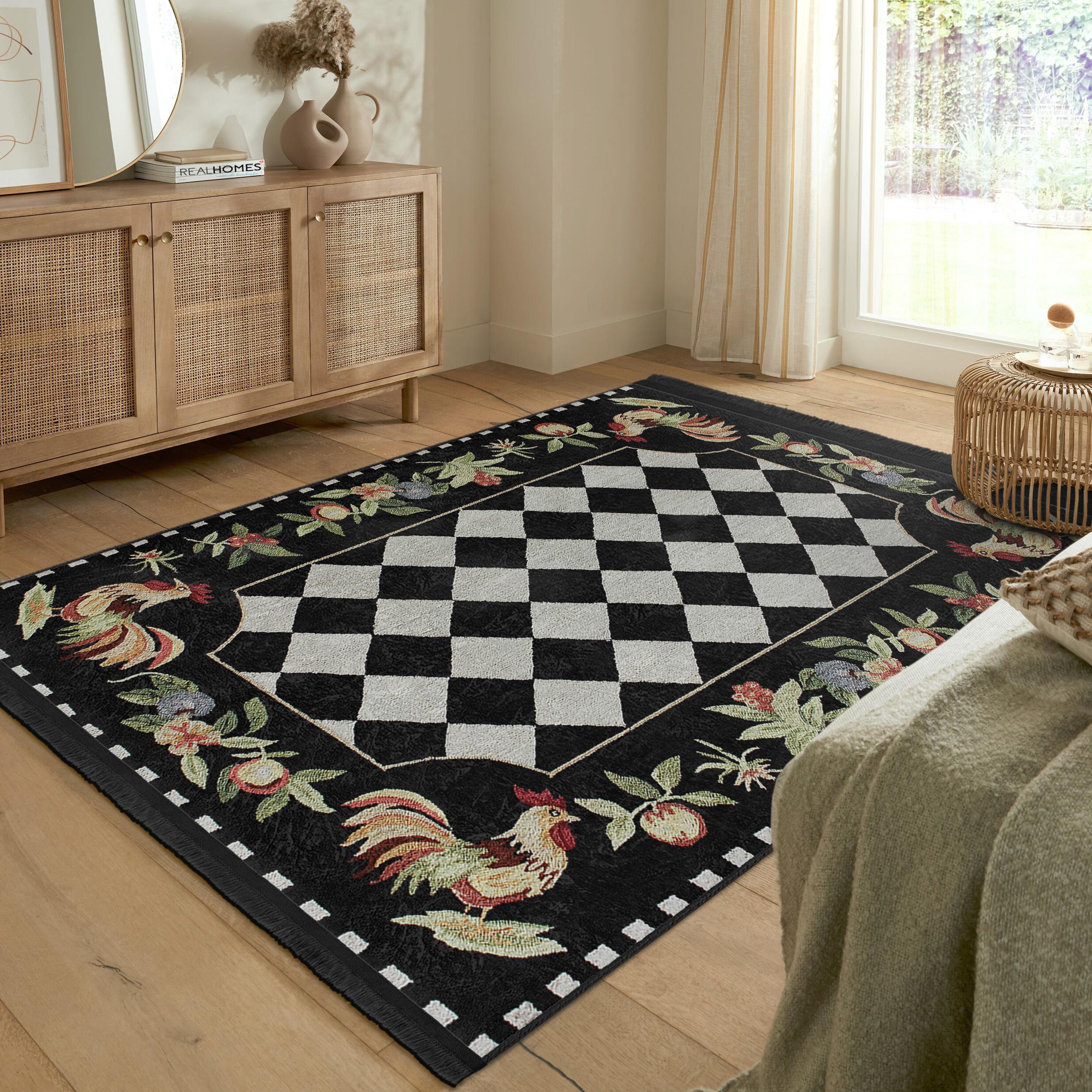 Rooster Rug|anti-slip Checkered Ruglfarmhouse Carpet|housewarming Gift ...