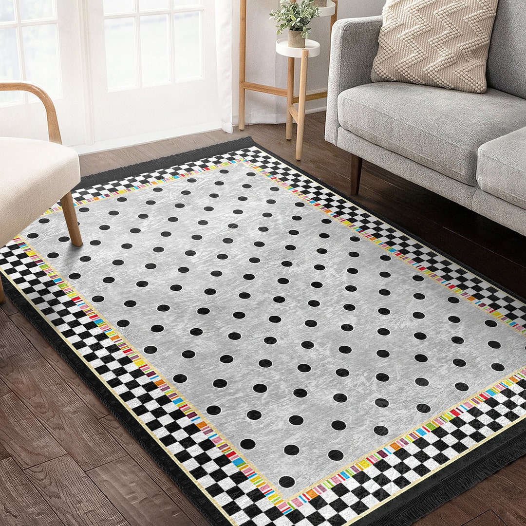 Polka Dot Area Rug|non-slip Framed Rug|fringed Carpet|bordered