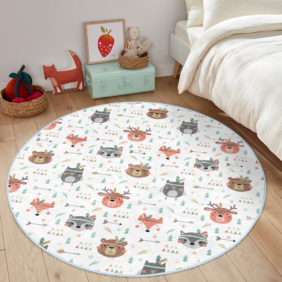 Jungle Themed Kid's Carpet|anti-slip Washable Nursery Mat|animals in ...
