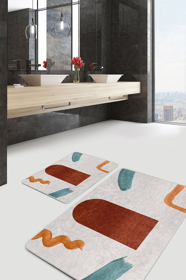 Abstract Bath Mat Set|anti-slip Bathroom Rug|bathroom Decor|washable ...
