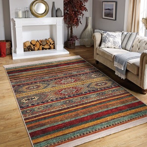 Alfombra decorativa de Anatolia/Alfombras fáciles de limpiar/Kilim turco rojo antideslizante/Alfombras de salón rectangulares/Alfombra auténtica/Alfombra de granja
