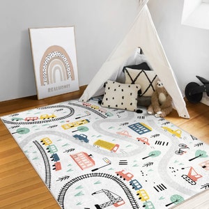 City Road Traffic Play Mat|Kid's Playroom Rugs|Washable Nursery Mat|Fun Kids Road Rug|Handmade Children's Carpets|Learning Vehicles Kids Rug