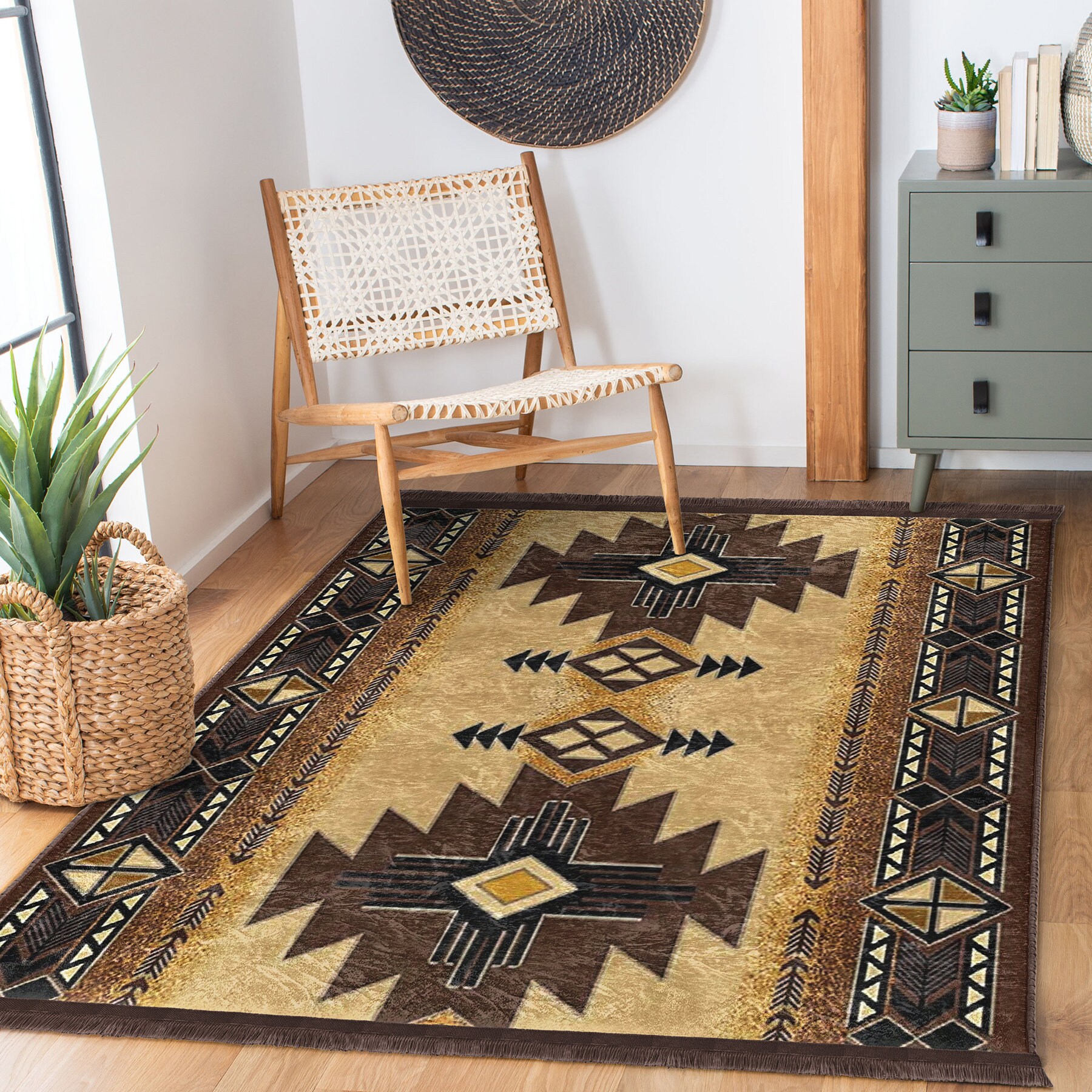 Southwestern Aztec Decor Rug Saltillo Hawkeye Textile Wall Hanging Mexico 38x17 Southwestern Wall Art Print Aztec Tribal Poster Rustic  main image 2