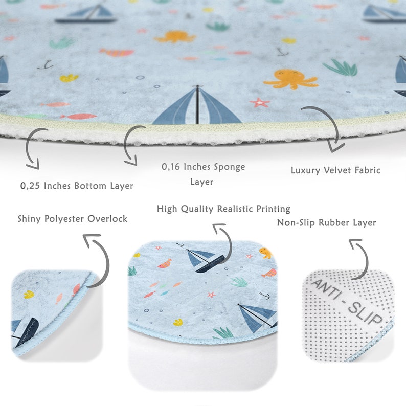Ship Pattern Kids Rug|marine Themed Baby Rugs|anti-slip Nautical ...