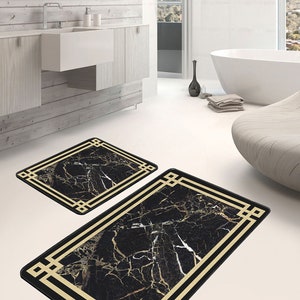 Black and Gold Bath Mat|marble Pattern Luxury Rug|quick-drying Bath Mat ...