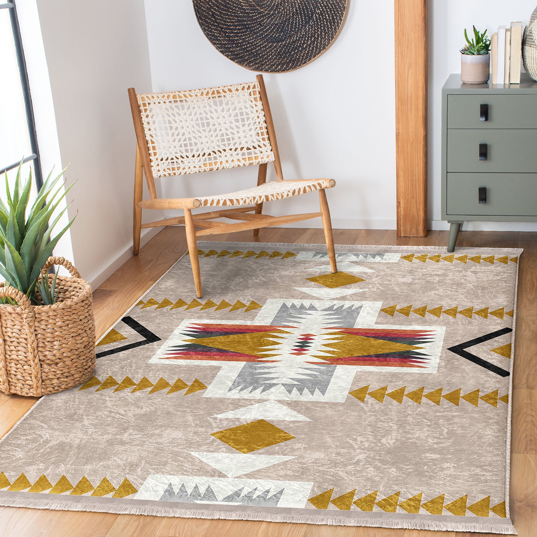 Aztec Print Beige Area Rug|washable Southwestern Living Room Carpets ...