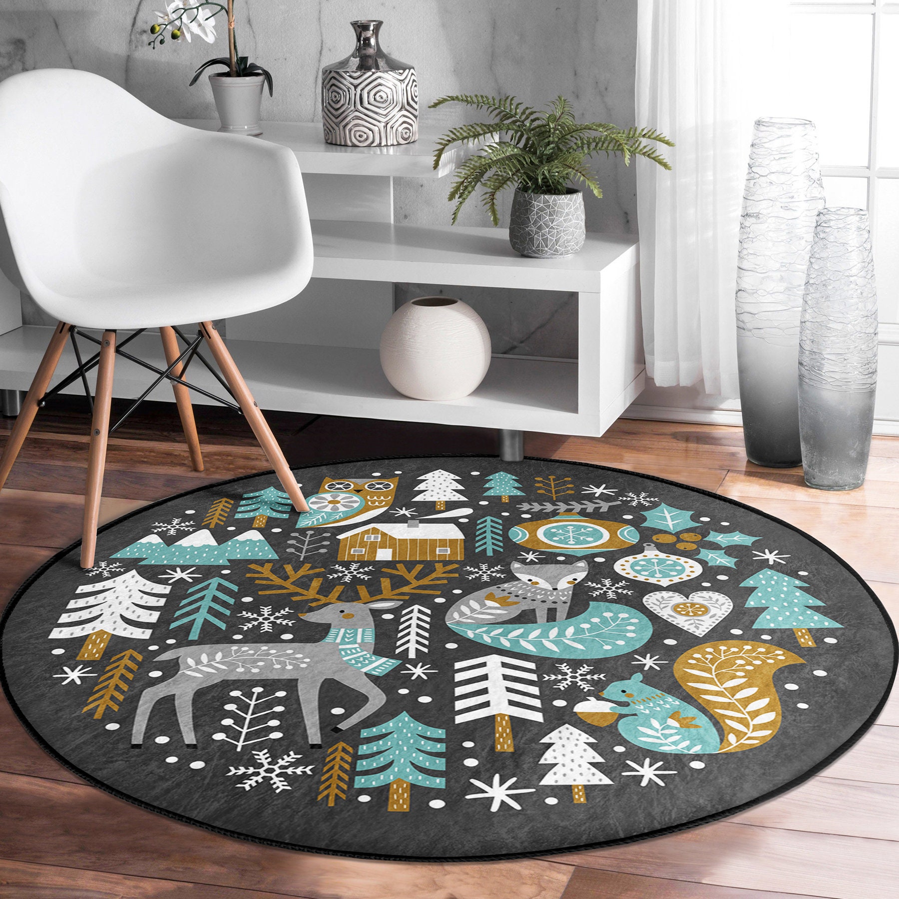 Round Blue Snowflake Rug Navy Blue Winter Themed Rug|christmas Rugs|snowflakes Christmas Carpet ...