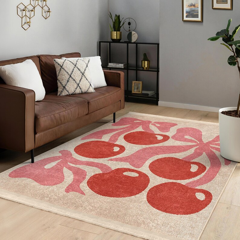 Red Cherry Rug|cherry Art Carpet|non-slip Rugs|pink Kitchen Rug ...