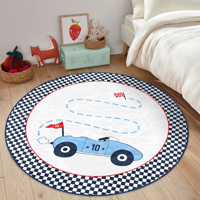 Round Racetrack Rug Racing Car Kid's Play Mat|anti-slip Nursery Rug|children's Washable ...