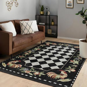 Rooster Rug|anti-slip Checkered Ruglfarmhouse Carpet|housewarming Gift ...