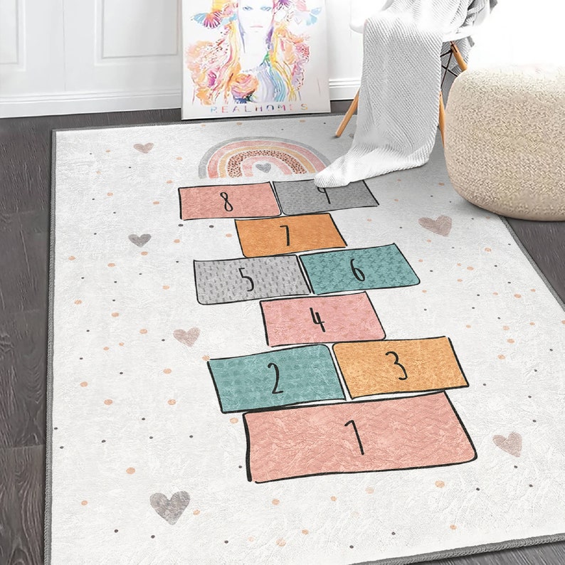 Kid's Playroom Rugs|children Numbers Learning|hopscotch Play Mat|unique ...