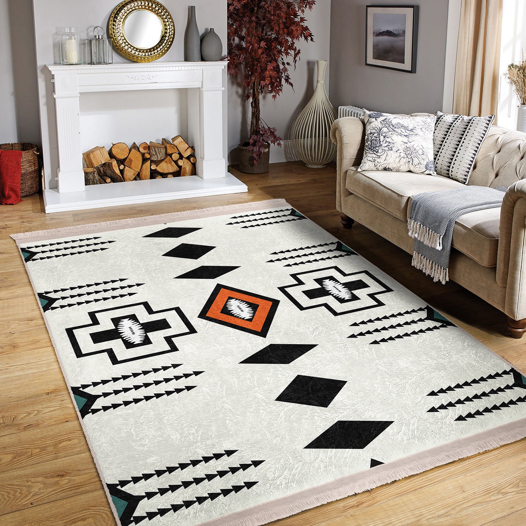 Ethnic Print Living Room Rug|authentic Area Rug|southwestern Rug|aztec ...