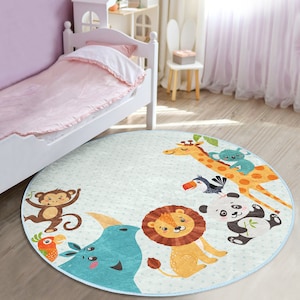 Waschbarer Kinderteppich mit Tieren|Anti-Rutsch-Teppich für Jungenzimmer|Kinderzimmer Teppich|Baby Room Decor|Handmade Kid's Gift|Bestselling Matte|Kinderkarten