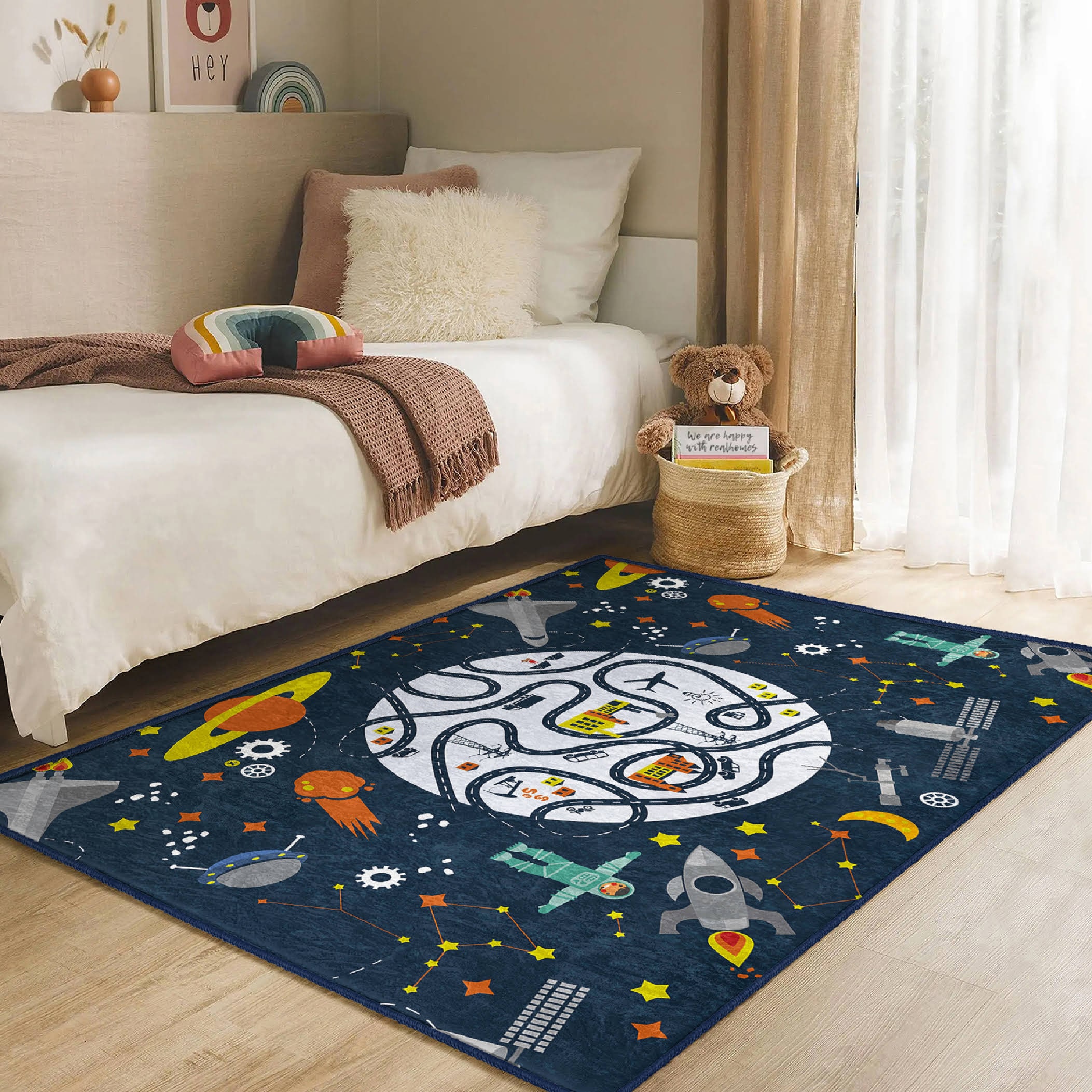 Gamer Rug Outer Space Rugs Educational Learning Large Size Solar System Nursery  Rug, image size:2105x2105