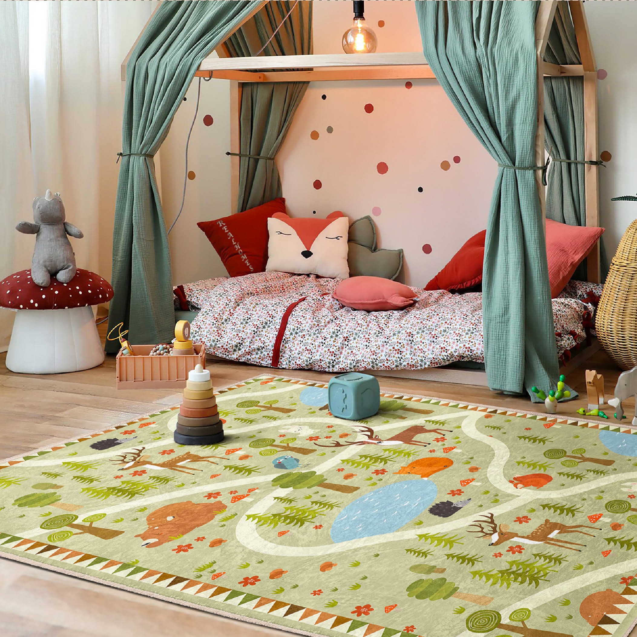 森への旅の子供用ラグ|ジャングルロードの子供部屋プレイマット