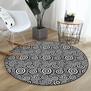 Black & White Round Yoga Mat|Pilates Mat|Circle Pattern Yoga Mat|Workout Mat|Anti-Slip Exercise Rug|Bestselling Meditation Mat|Soft Yoga Mat