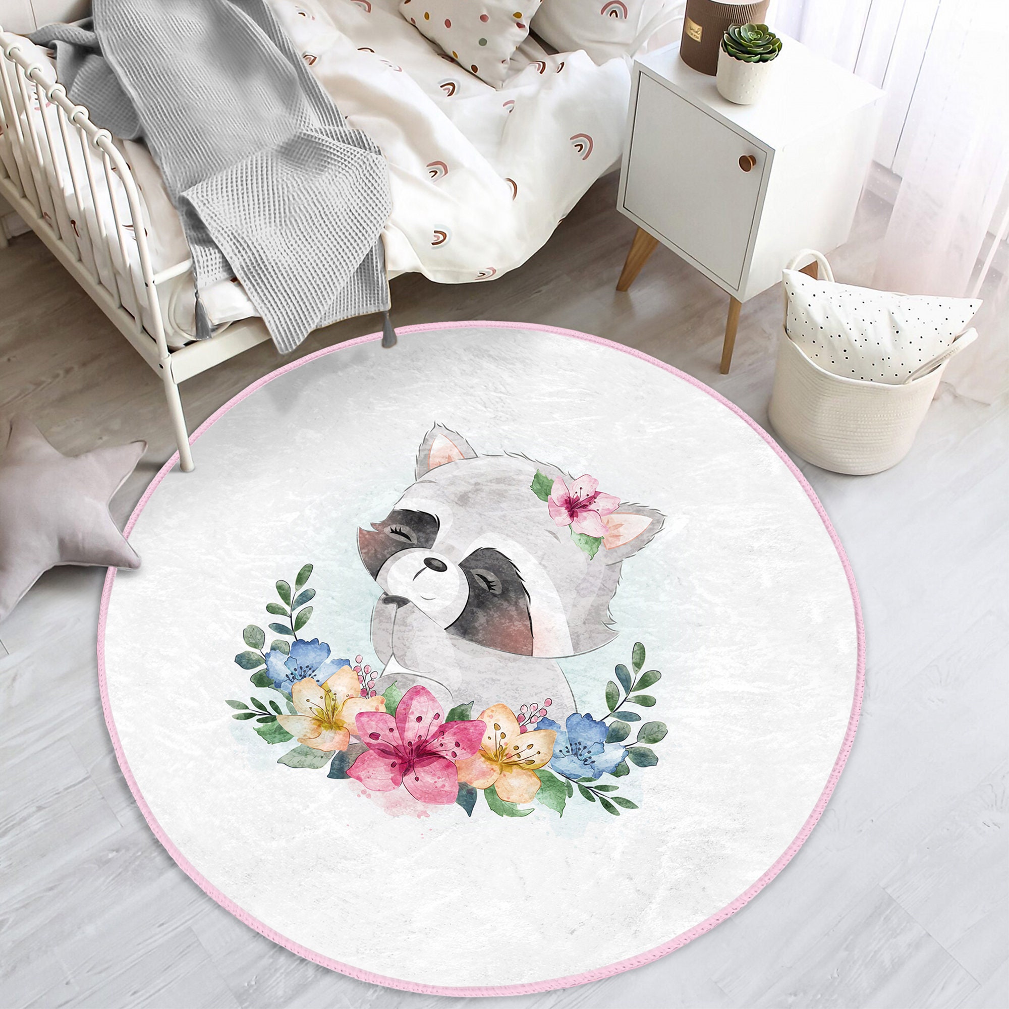 Baby Rooom Rugs Cute Raccoon Kid's Room Carpet|round Baby Room Rug|kinderkarten|animal ...