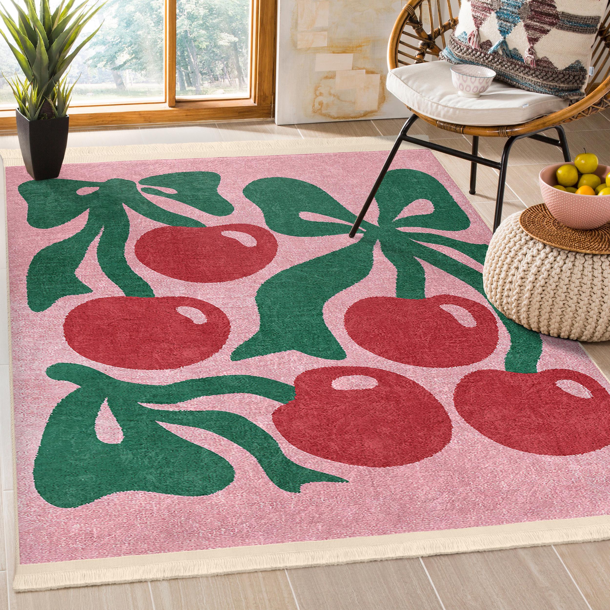 Fruit Rug|cherry Rug|cherry Art Carpet|non-slip Rugs|pink Kitchen Rug ...