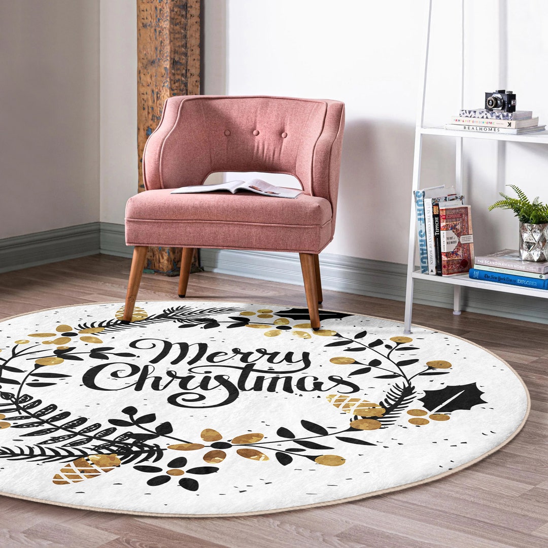 Mery Christmas Round Rugscrowbar Pattern Red Christmas Rugdigital