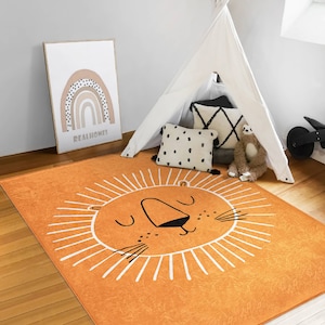 Orange Lion Kinderzimmer Matte|Anti-Rutsch Kinderteppiche|Rechteck Kinder Spielmatte|Waschbarer Kinderteppich|Bestseller Spielmatten|Rutschfeste weiche Teppiche