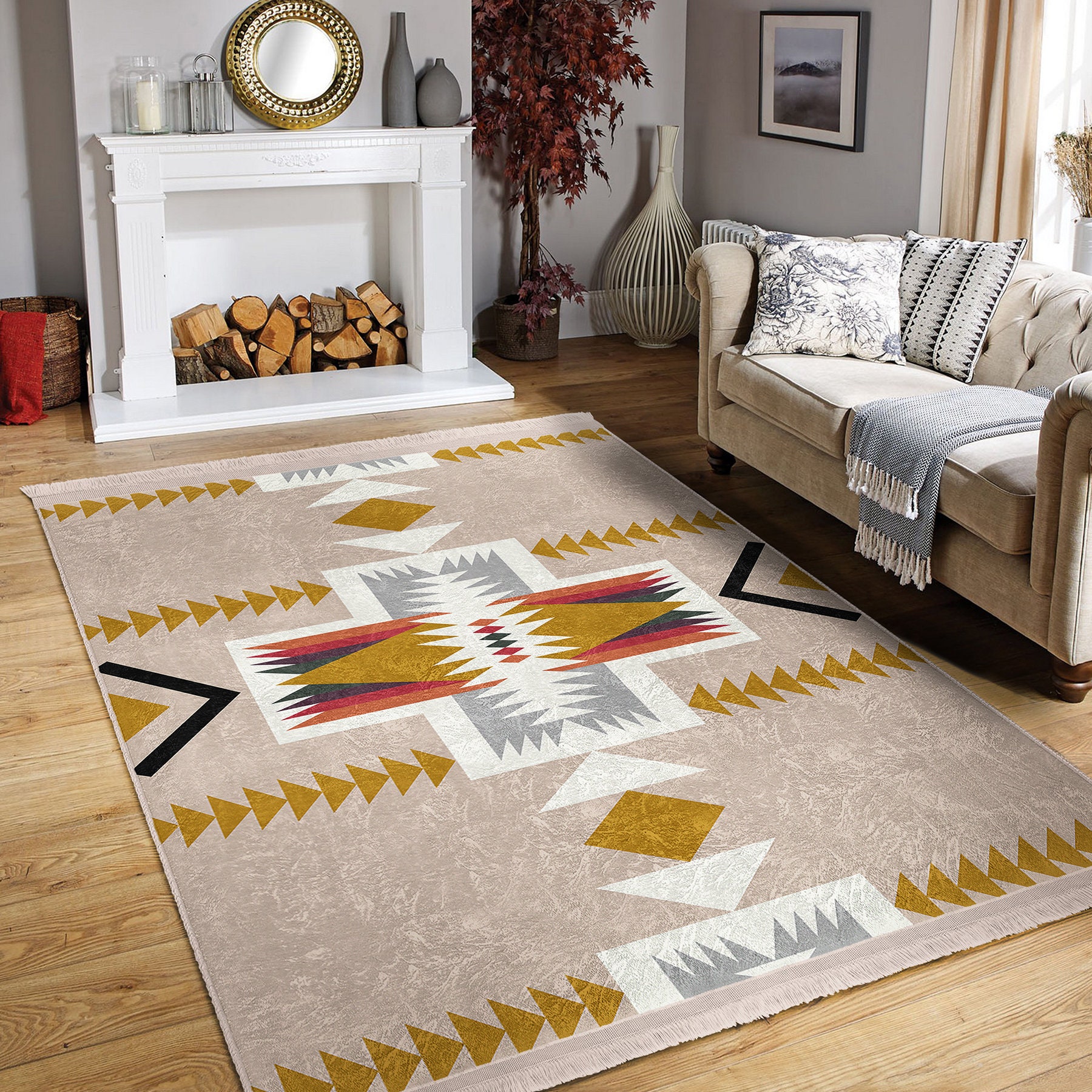 Aztec Print Beige Area Rug|washable Southwestern Living Room Carpets ...