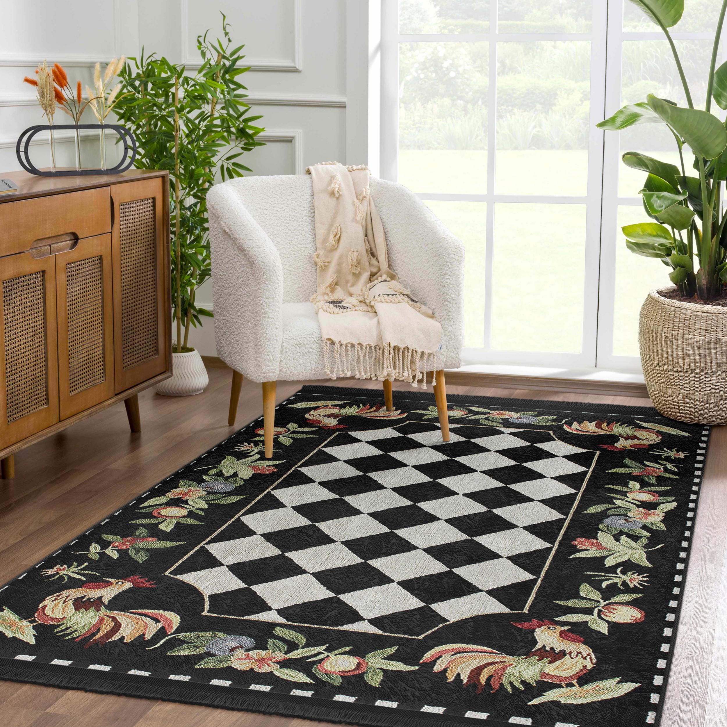 Rooster Rug|anti-slip Checkered Ruglfarmhouse Carpet|housewarming Gift ...