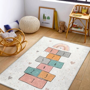 Kinderspielzimmer Teppiche|Kinder Zahlen Lernen|Hopscotch Spielmatte|Einzigartige Kinderteppiche|Handgemachte Kinderzimmer Teppiche|Sonderanfertigung|Bunte Teppiche