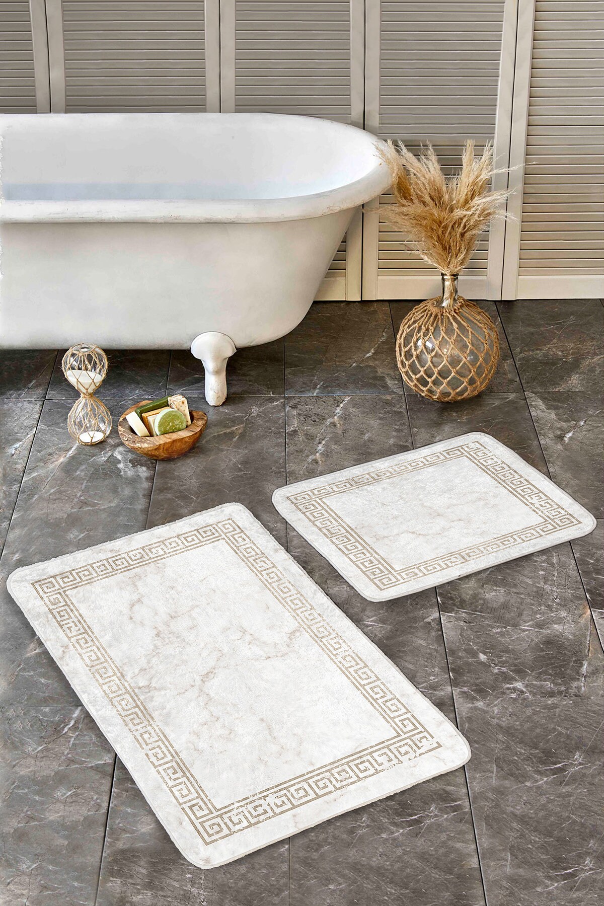 Antislip Marble Pattern Bath Matgreek Key Framed Kitchen Etsy