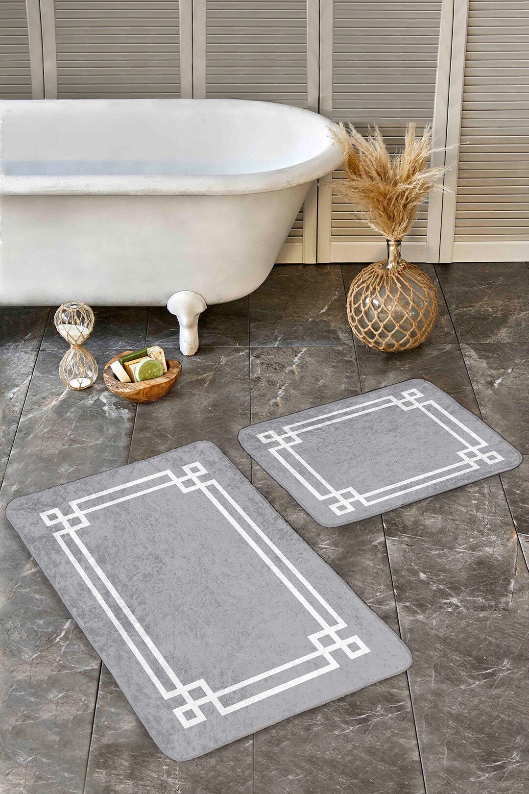 Gray Bathroom Mat Set|anti-slip White Framed Bathroom Door Mat|bathroom ...