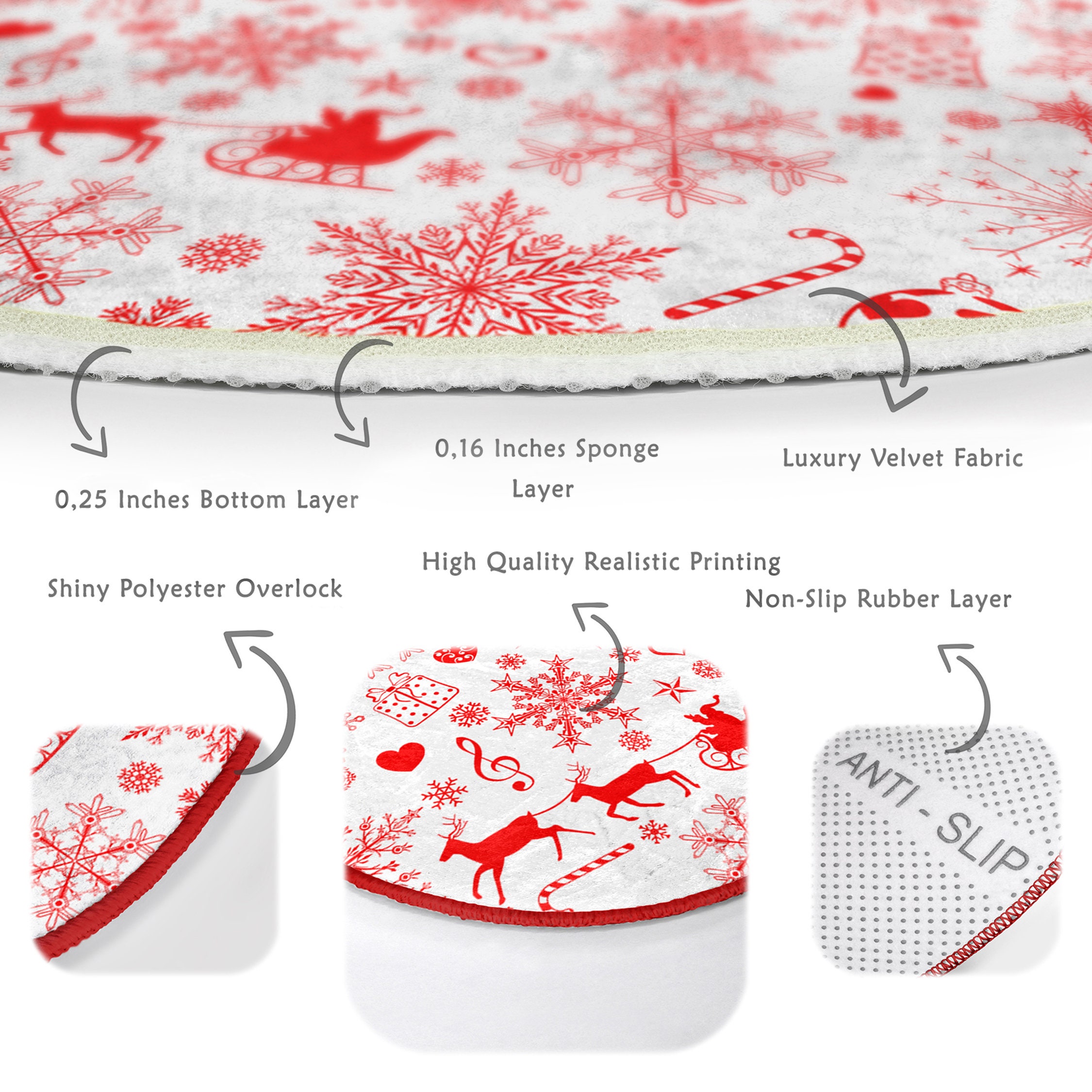 Tappeto Albero Di Natale Rotondo 122 Cm – Coperta In Peluche Bianca E Oro Con Fiocchi Di Neve Per Sotto L’Albero