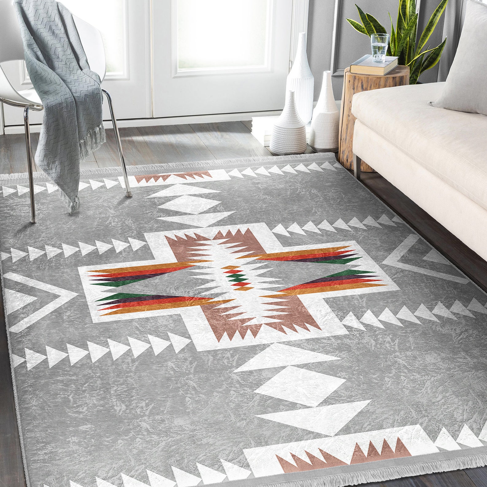 Aztec Print Gray Area Rug|authentic Large Living Room Carpets|machine ...