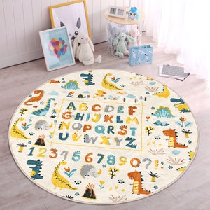 Letters and Numbers Kid's Rug|Dinosaur Figured Educational Carpet|Nursery Rugs|Kids Play Rug with Animal|Kid's Gift|Bestseller