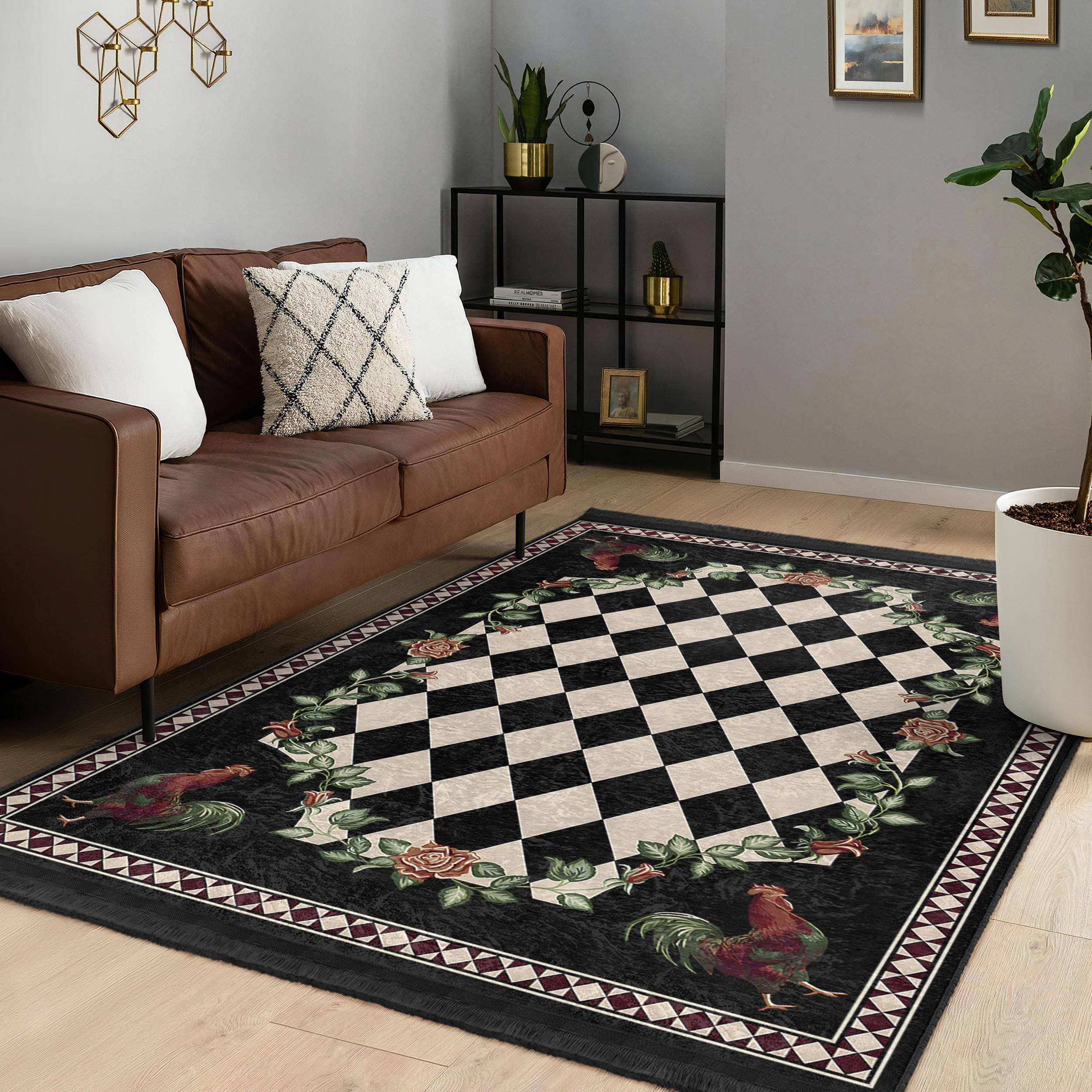 High Country Rooster Area Rug Rug|anti-slip Checkered Rug|washable ...