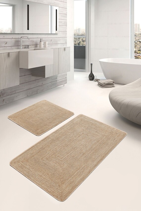 StyleMyBedroom Non-Slip Bathroom Mat Set – Woven Crosshatch Design, 2-Piece With Pedestal Mat