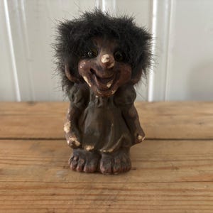 Vintage Troll Girl 10cm Norwegian Scandinavian Folk Art Nordic Troll Figure Made in Norway Handmade Nordic Collectible