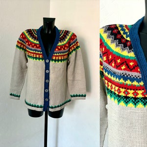Cardigan de lã brilhante vintage 90s, roupa nórdica, de malha, justa, quente, jaqueta de inverno, nórdico, malha, pescador, jumper, botão, tamanho l/xl