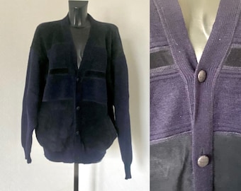 Cárdigan de lana de oficina para hombre Cárdigan de punto azul marino Cárdigan de punto Chaqueta con botones Suéter con cuello en V Cárdigan de invierno Hecho en Finlandia Tamaño XL
