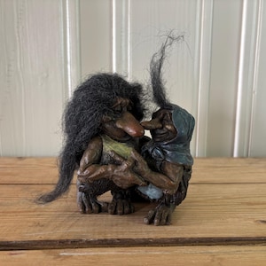 Vintage Heavy Troll Couple Norwegian Troll Man and Woman Scandinavian Folk Art Nordic Troll Figure Made in Norway Collectible 13 cm