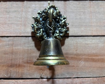 70's Antique Bell Brass Churb Wall Hanging Vintage Country Door Bell Knocker Golden Retro Monastery Bell