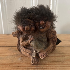 Vintage Two Troll Friends Norwegian Fosse Troll #118 Scandinavian Folk Art Nordic Troll Figure Made in Norway Handmade Nordic Collectible
