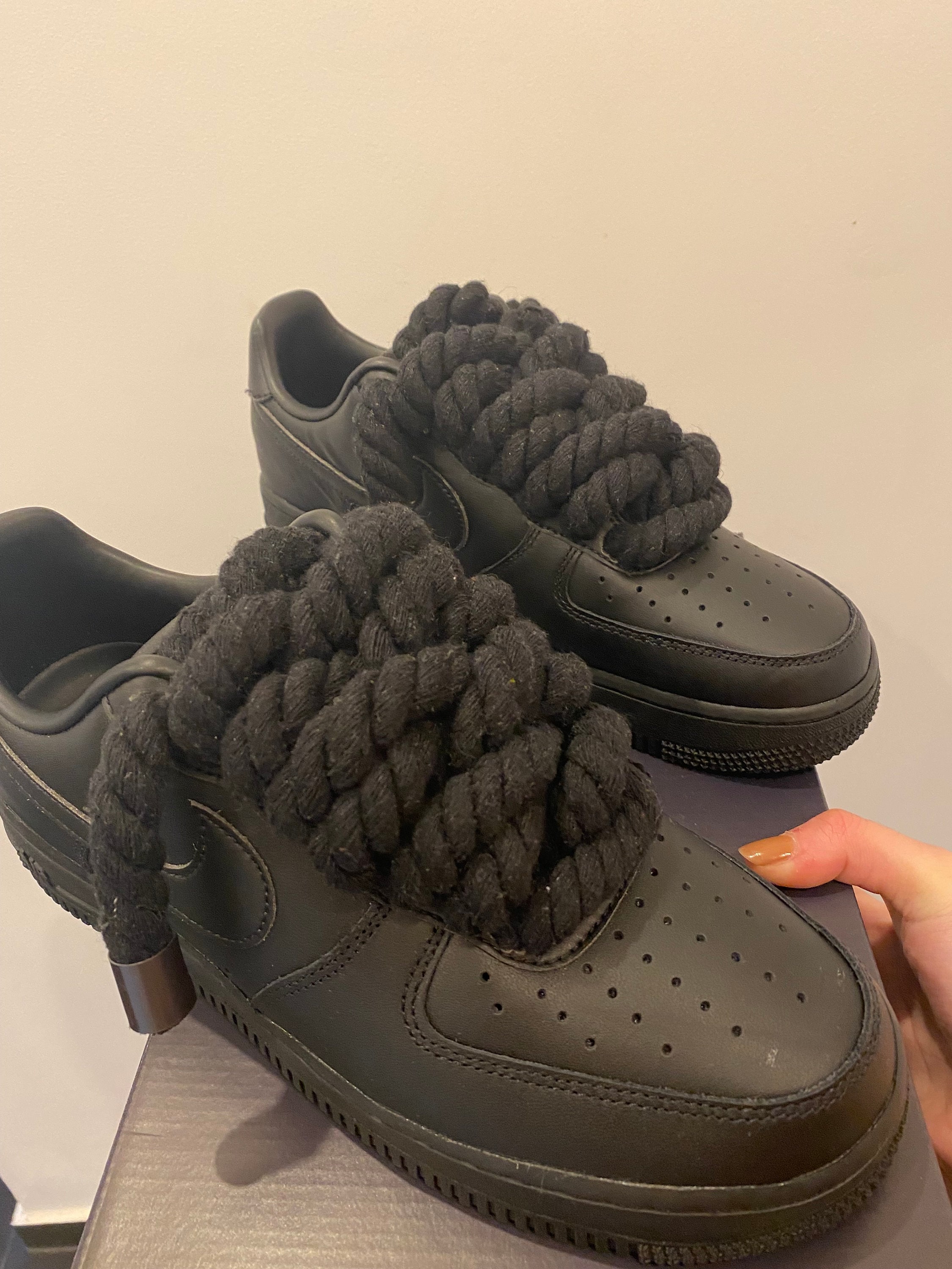 Nike Air Force 1 07 Black Custom Rope Lace Etsy