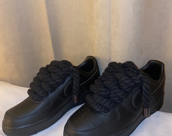 Nike Air Force 1 07 Black Custom Rope Lace - Etsy