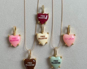 Free Palästina Herz Anhänger: Pink Charm Halskette, Englisch Herz Kette Anhänger englisch, rosa, butter gelb braun burgund gaza, schwarz,